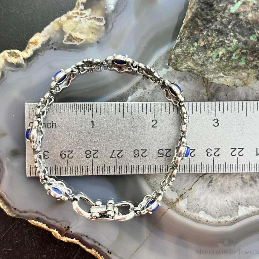 Carolyn Pollack Sterling Silver Lapis Decorated Foldover Link Bracelet For Women